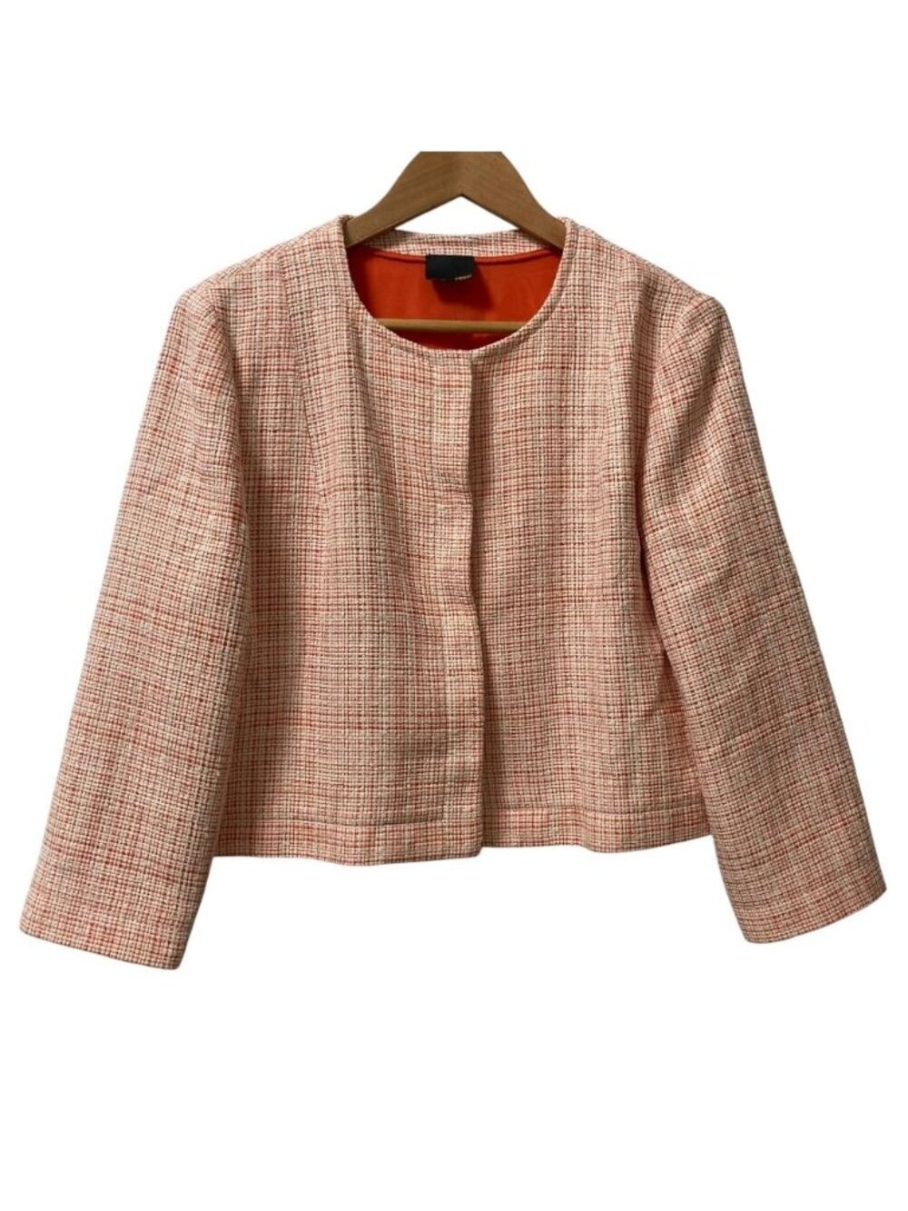 Fendi Tweed Collarless Jacket White Orange Stand Collar Spring Summer Fall 48